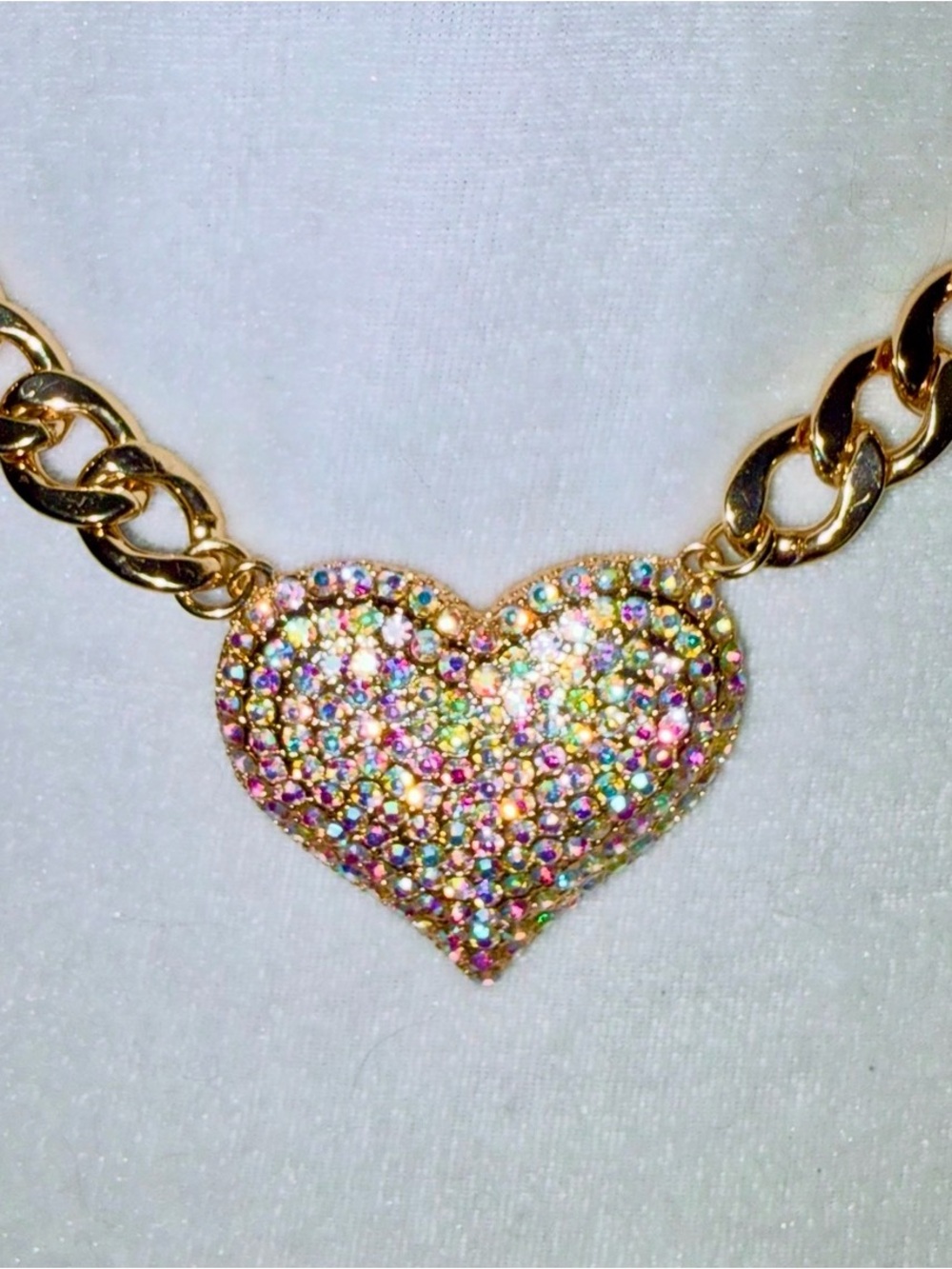 Pave Crystal ab Gold Heart Necklace with Tags